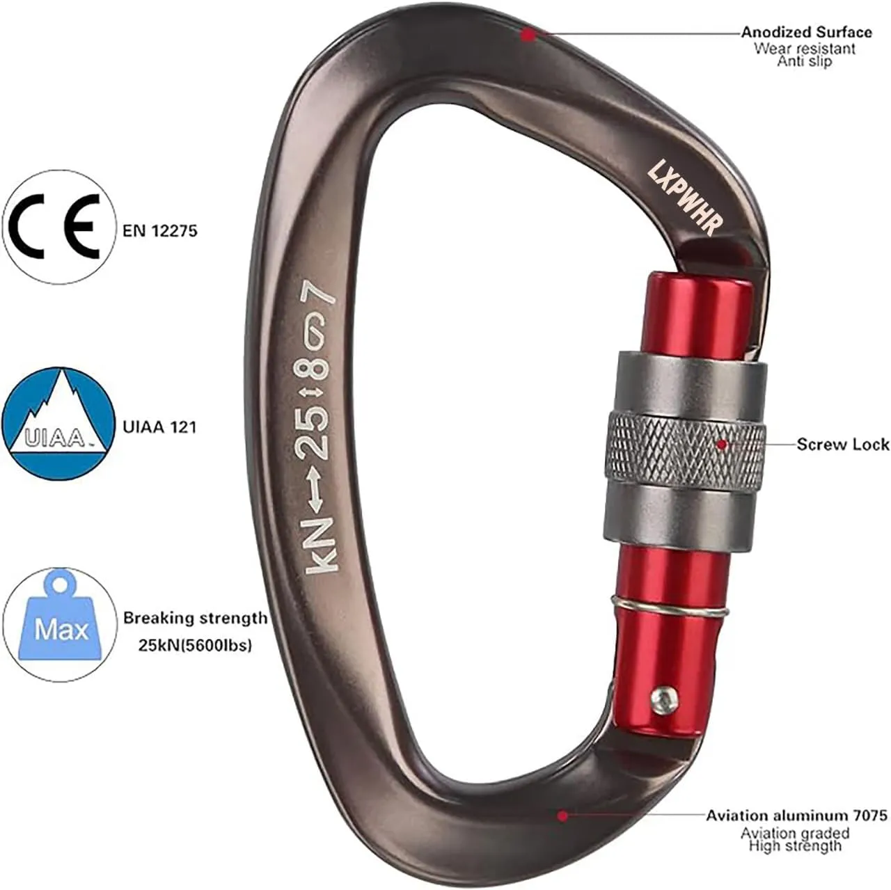 D Shape Carabiner 25KN Heavy Duty Climbing Mountaineer Expanding exploratory Caverns Connection Protection Locking Carabiner Clip Carabiner Screw Lock Hammock Camping Outdoor Equipment