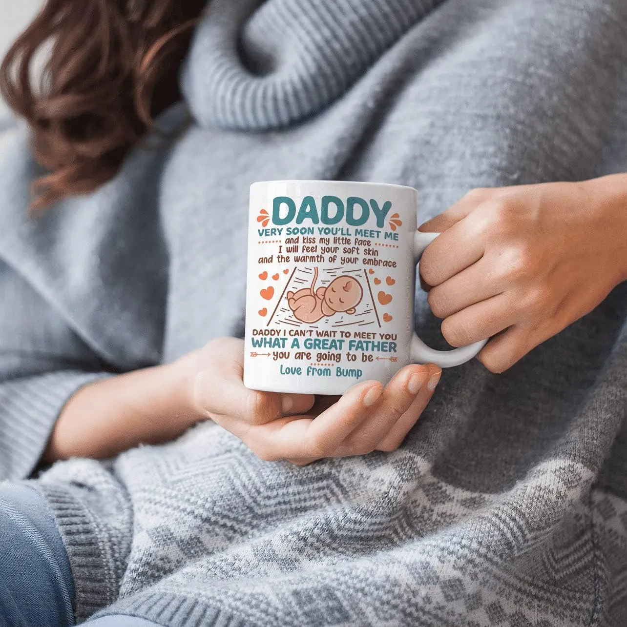 Daddy Very Soon You'll Meet Me and Kiss My Little Face Coffee Mug - New Dad Gift from Baby Bump, One Size, 14 oz. Silver Travel Mug/Silver