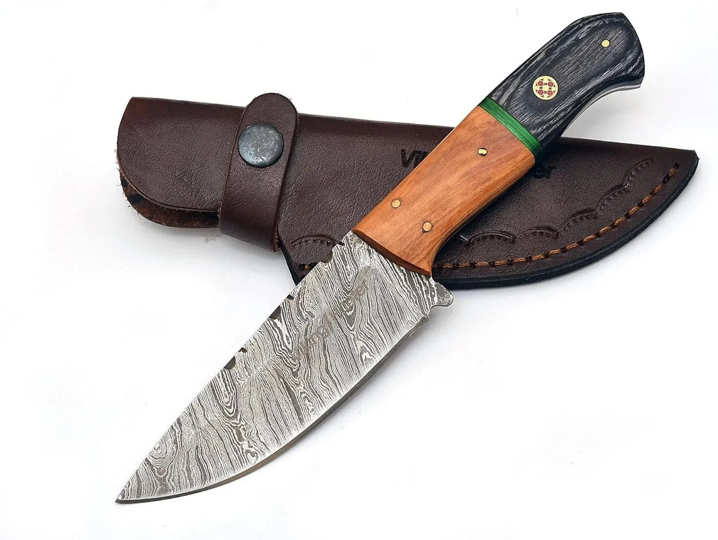 Damascus Knives Custom Handmade Hunting Knife- Best Damascus Steel Blade Skinning Knifes - Fixed Blade Hunting Knife's With Leather Sheath Belt Loop (Black Handle 9" Knife)