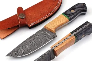 Damascus Knives Custom Handmade Hunting Knife- Best Damascus Steel Blade Skinning Knifes - Fixed Blade Hunting Knife's With Leather Sheath Belt Loop (Black Handle 9" Knife)