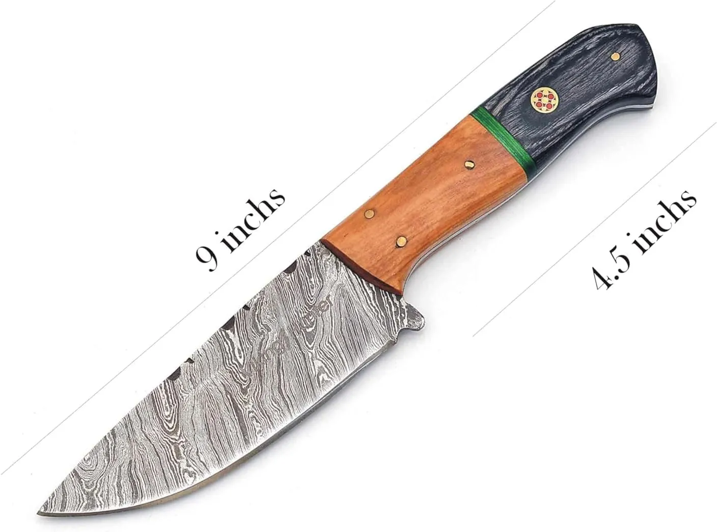 Damascus Knives Custom Handmade Hunting Knife- Best Damascus Steel Blade Skinning Knifes - Fixed Blade Hunting Knife's With Leather Sheath Belt Loop (Black Handle 9" Knife)