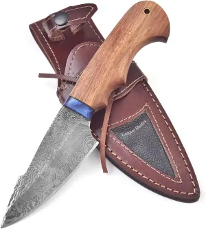 Damascus Steel Skinner Knife, 10-Inch, Handmade Survival Camping Knife, Multifunction