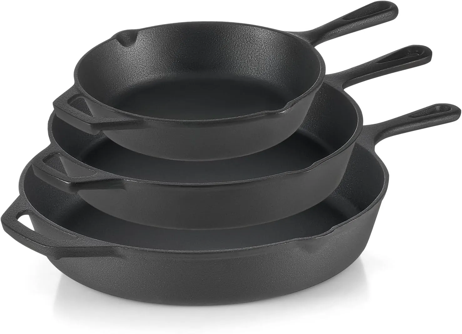 DARTMOOR Pre-Seasoned Cast Iron Skillets, 8 in, 10 in, & 12 in Cast Iron Frying Pans with Handles, Safe Grill Cookware Set with Non-Stick Surface, Cast Iron Pans for Indoor & Outdoor Use