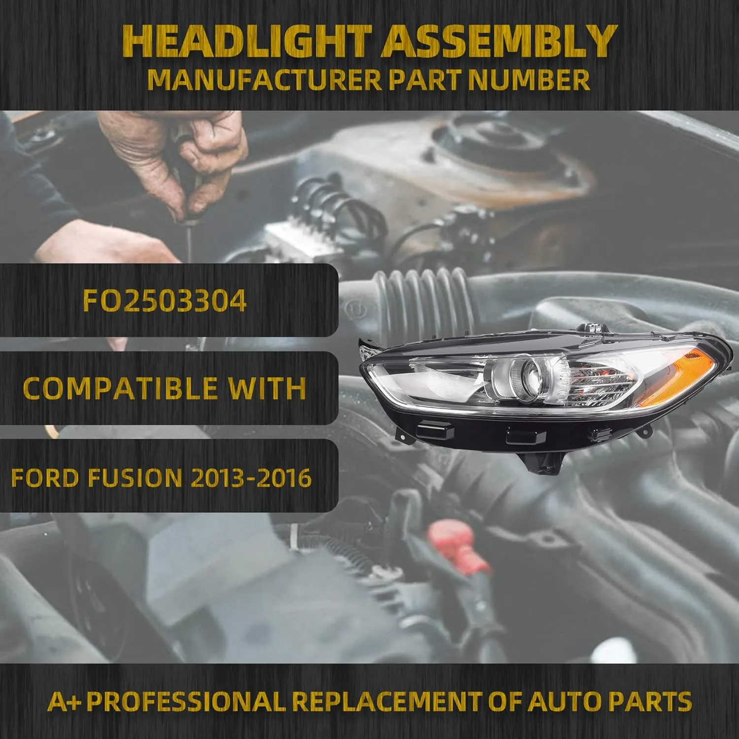 Dasbecan Halogen Headlights w/bulbs Compatible With Ford Fusion 2013-2016 Left Driver Side Chrome Projector Headlamp Assembly Replaces# FO2503304