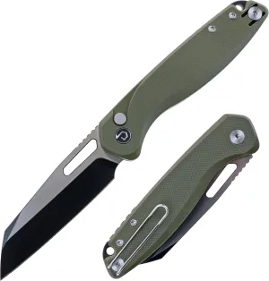 DEFCON Pocket Folding Knife- Button Lock with Thumb Hole Opener, 3" 14C28N Blade, Composite Handle, Utility Knife for Men Women Gift -TD020 WARHAWK- (Green G10)