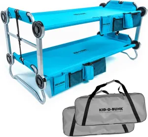 Disc-O-Bed Youth Double Cot Kid-O-Bunk, Modular for Bunk Beds, Dual Cots, or Bench with 2 Carry Bags for Portable Transport, Teal