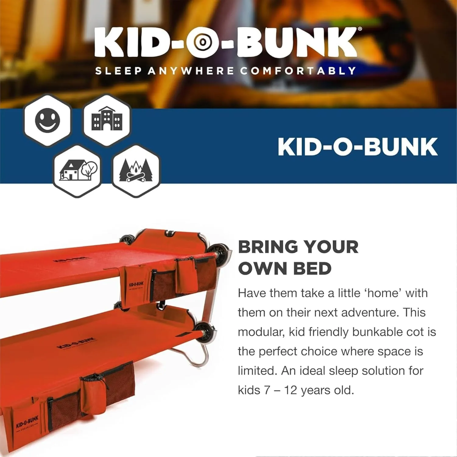 Disc-O-Bed Youth Double Cot Kid-O-Bunk, Modular for Bunk Beds, Dual Cots, or Bench with 2 Carry Bags for Portable Transport