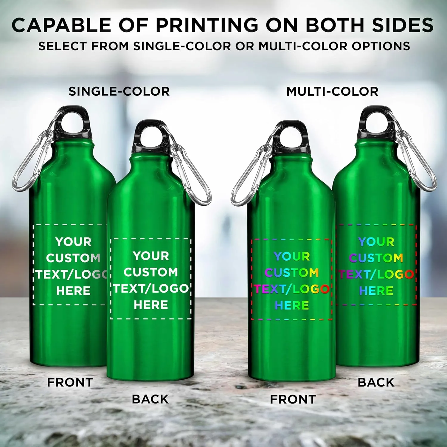 DISCOUNT PROMOS Custom Aluminum Water Bottles 20 oz. Set of 50, Personalized Bulk Pack - Perfect for Gym, Hiking, Any Indoor/Outdoor Activities - Green
