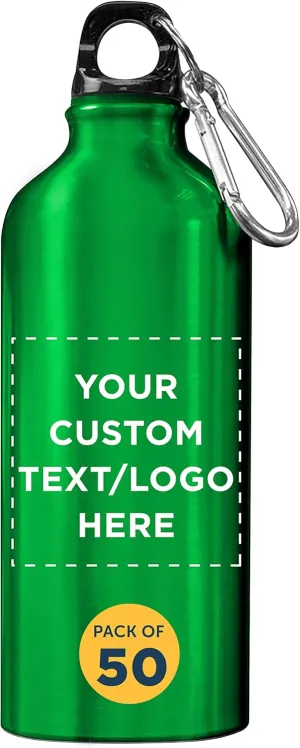 DISCOUNT PROMOS Custom Aluminum Water Bottles 20 oz. Set of 50, Personalized Bulk Pack - Perfect for Gym, Hiking, Any Indoor/Outdoor Activities - Green