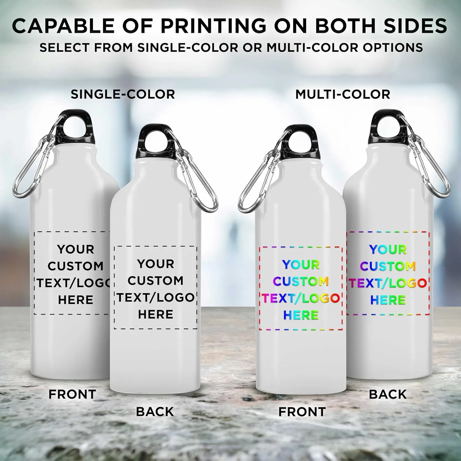 DISCOUNT PROMOS Custom Aluminum Water Bottles 20 oz. Set of 50, Personalized Bulk Pack - Perfect for Gym, Hiking, Any Indoor/Outdoor Activities - White