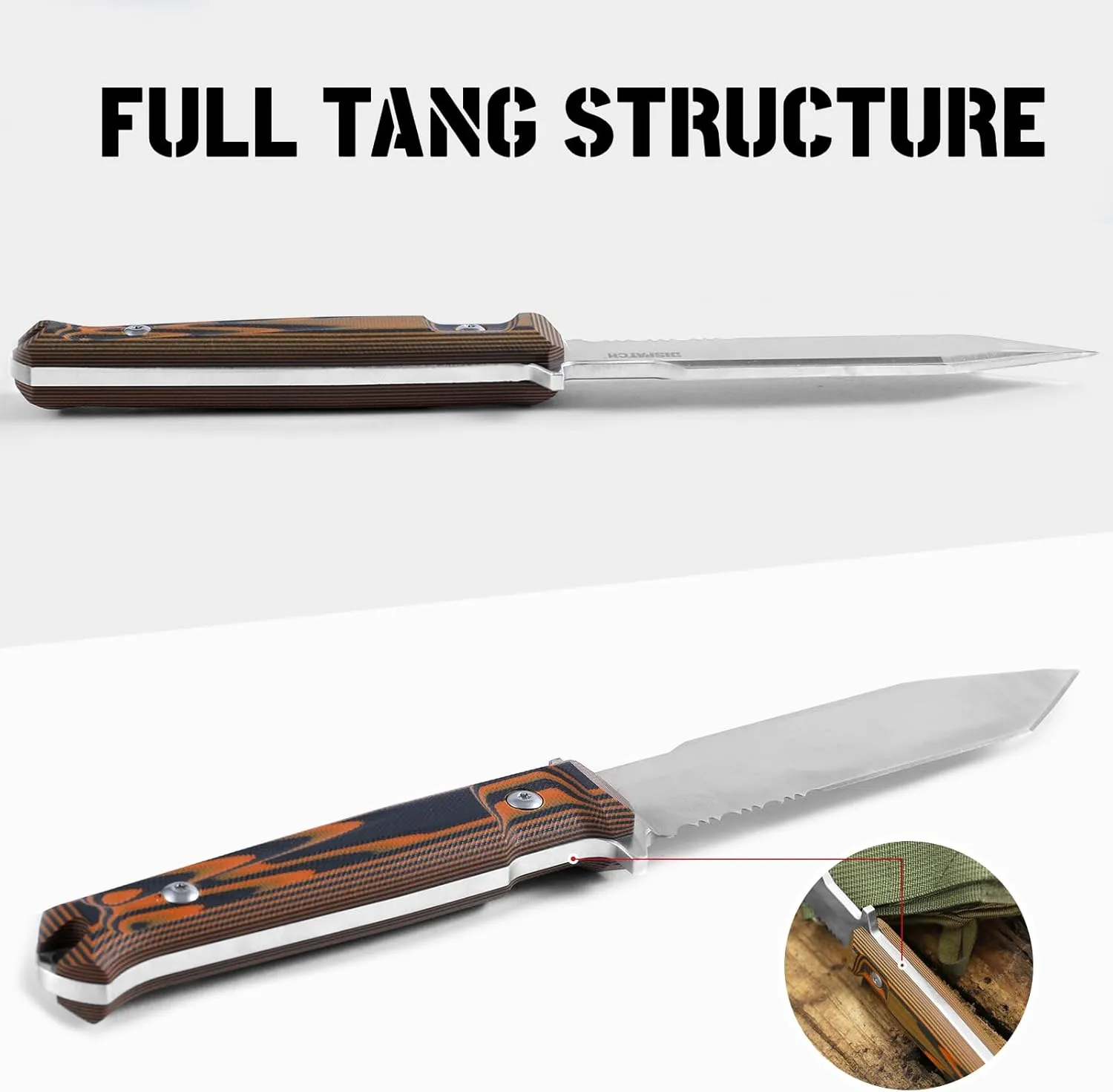 Dispatch Full Tang Fixed Blade Knife with Kydex Sheath, 4.72" 8cr13mov Steel Tanto Serrated Blade Tactical Survival Knife, G10 Handle for Outdoor Camping Hunting Hiking knives