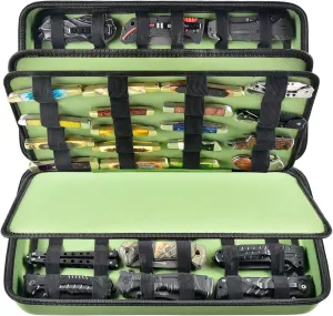 Display Case for 66  Pocket Knives. Folding Holder, Butterfly Storage Organizer, Roll Collection Pouch Carrier Bag for Survival Tactical Outdoor for EDC Mini Knife -Green