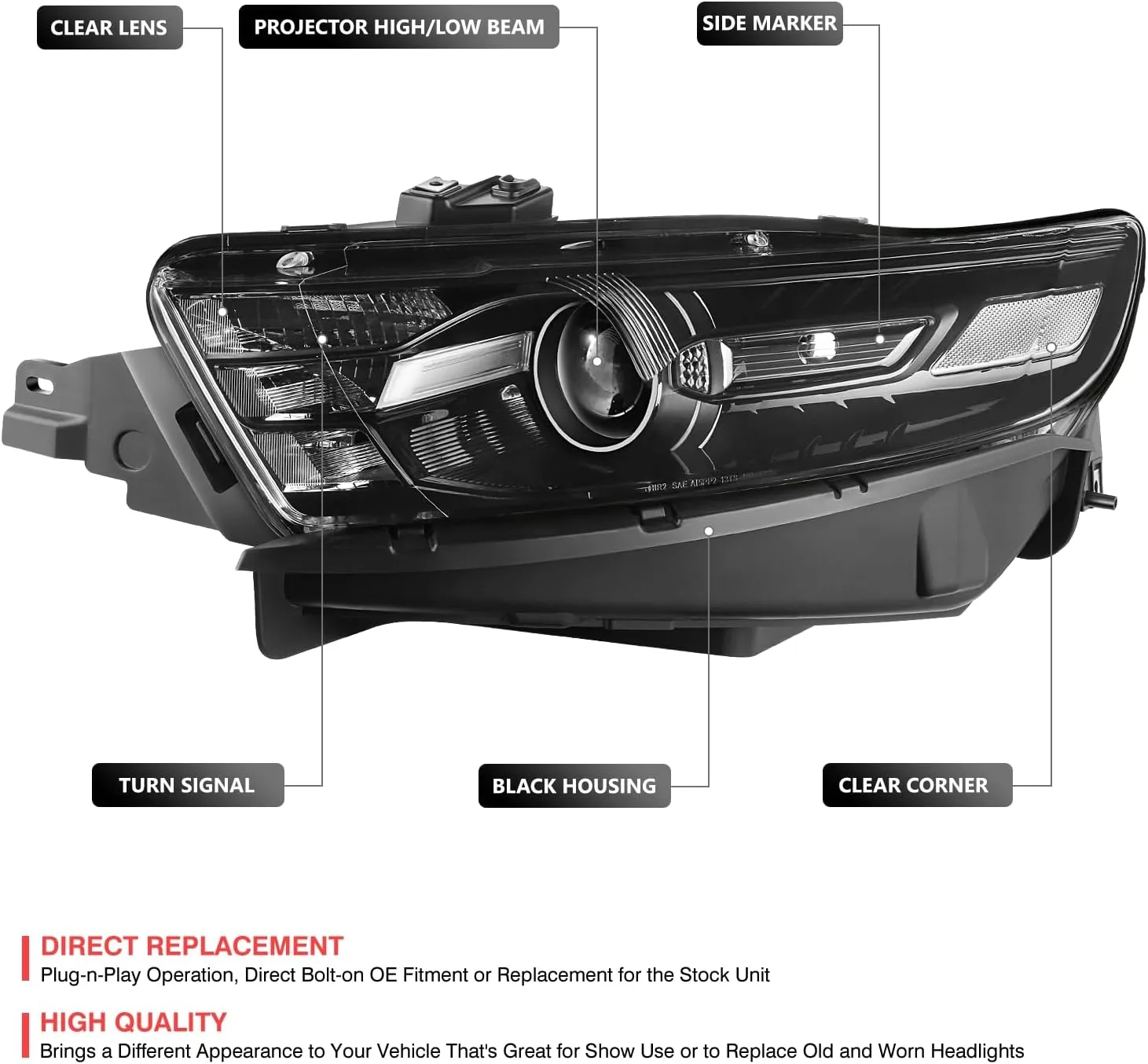 DNA MOTORING Front, Left, Right Pair of Headlights (Left & Right) Compatible With Taurus 2013-2019, FO2502332, FO2503332, OEM-HL-0285