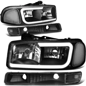 DNA MOTORING HL-LB2-SIERRA99-BK-CL1 Black Housing Bumper Lights Headlights With LED DRL Replacement Compatible with 99-06 Sierra