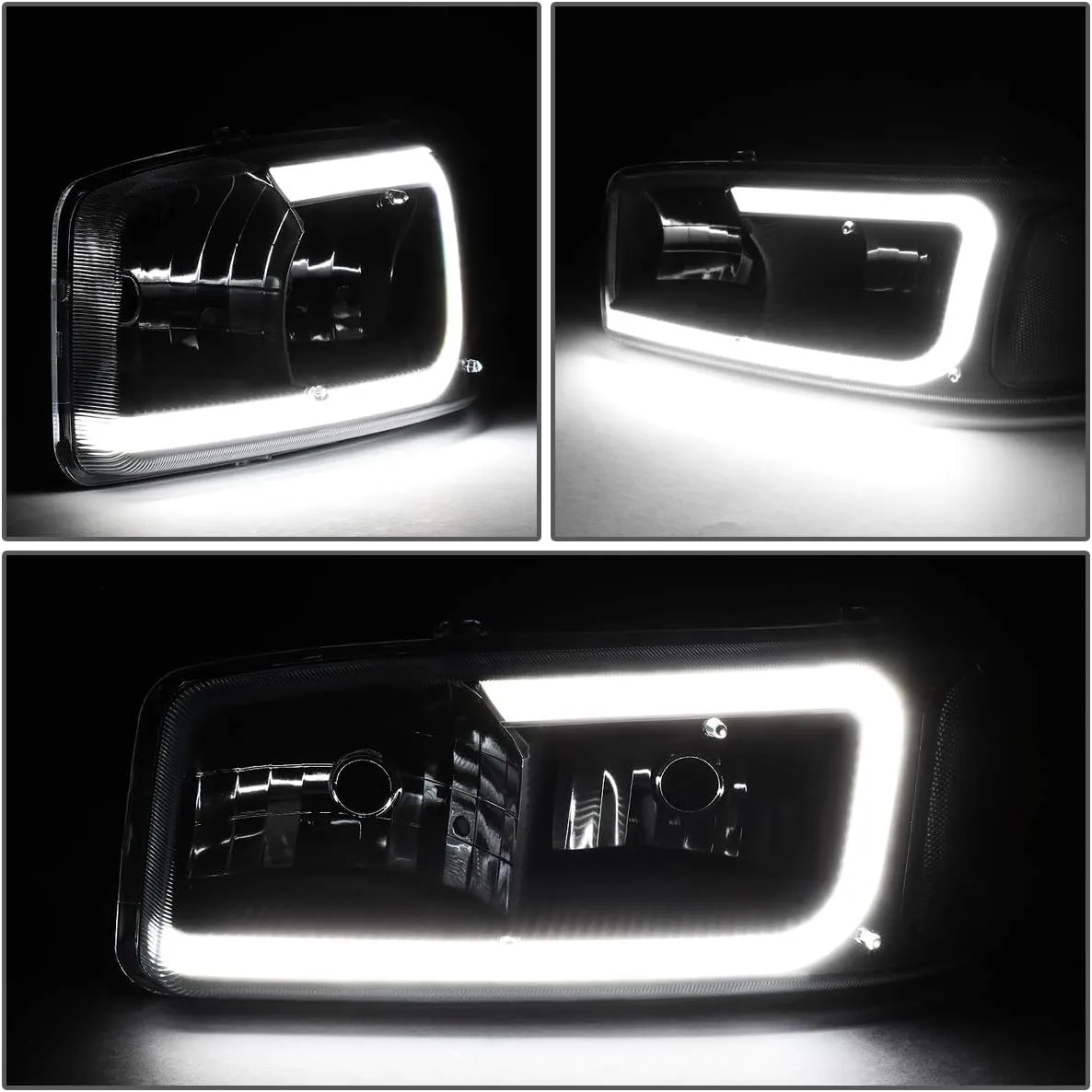 DNA MOTORING HL-LB2-SIERRA99-BK-CL1 Black Housing Bumper Lights Headlights With LED DRL Replacement Compatible with 99-06 Sierra
