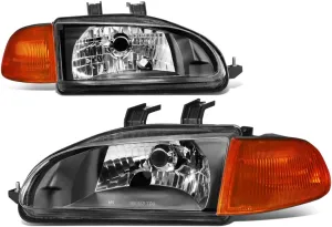 DNA Motoring HL-OH-HC922D-BK-CL1 Black Housing Factory Style Headlights Replacement For 92-95 Civic 2Dr 3Dr