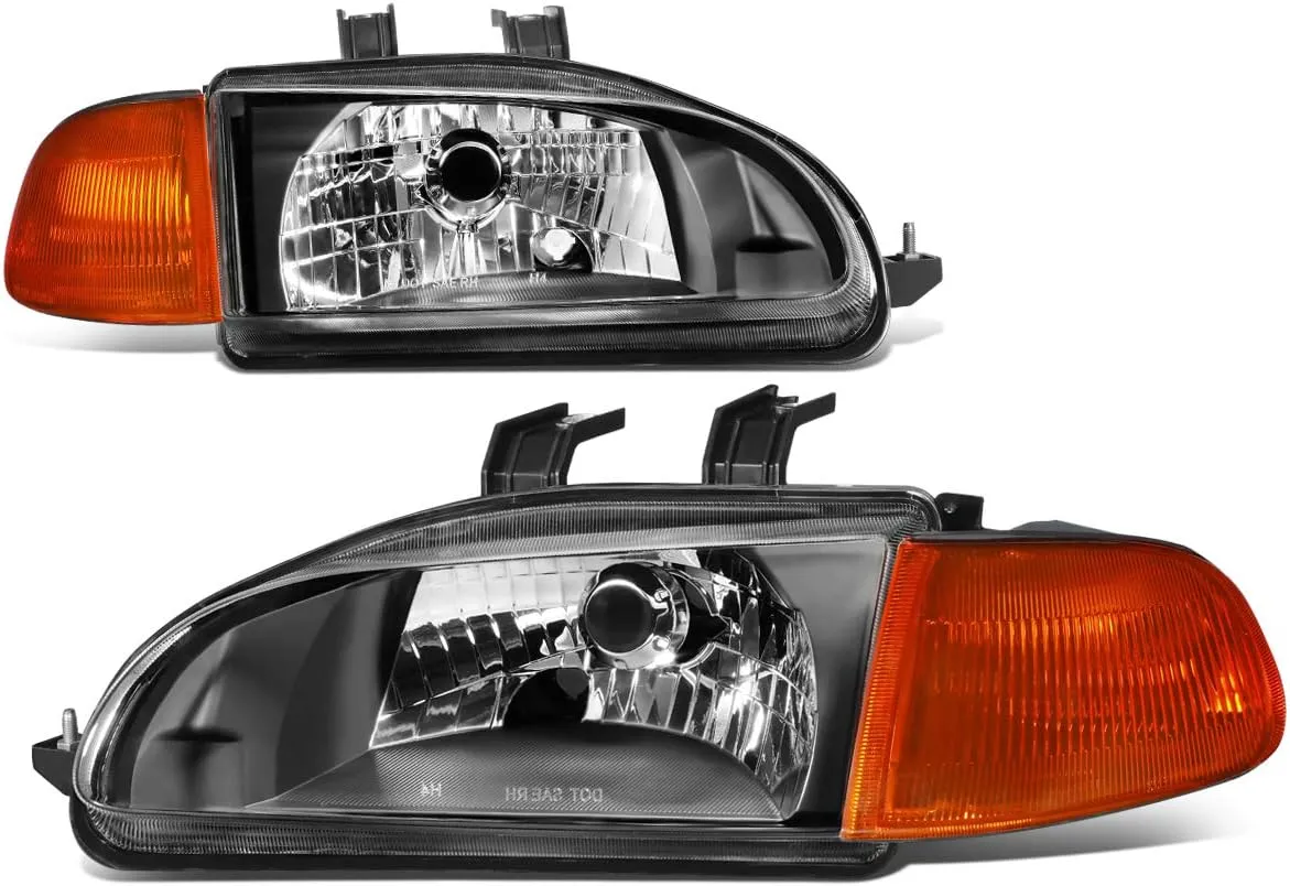 DNA Motoring HL-OH-HC922D-BK-CL1 Black Housing Factory Style Headlights Replacement For 92-95 Civic 2Dr 3Dr