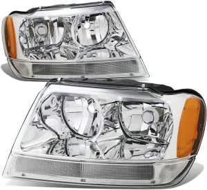 DNA Motoring HL-OH-JGC99-CH-AM Chrome Amber Headlights Assembly Replacement Compatible with 99-04 Jeep Grand Cherokee