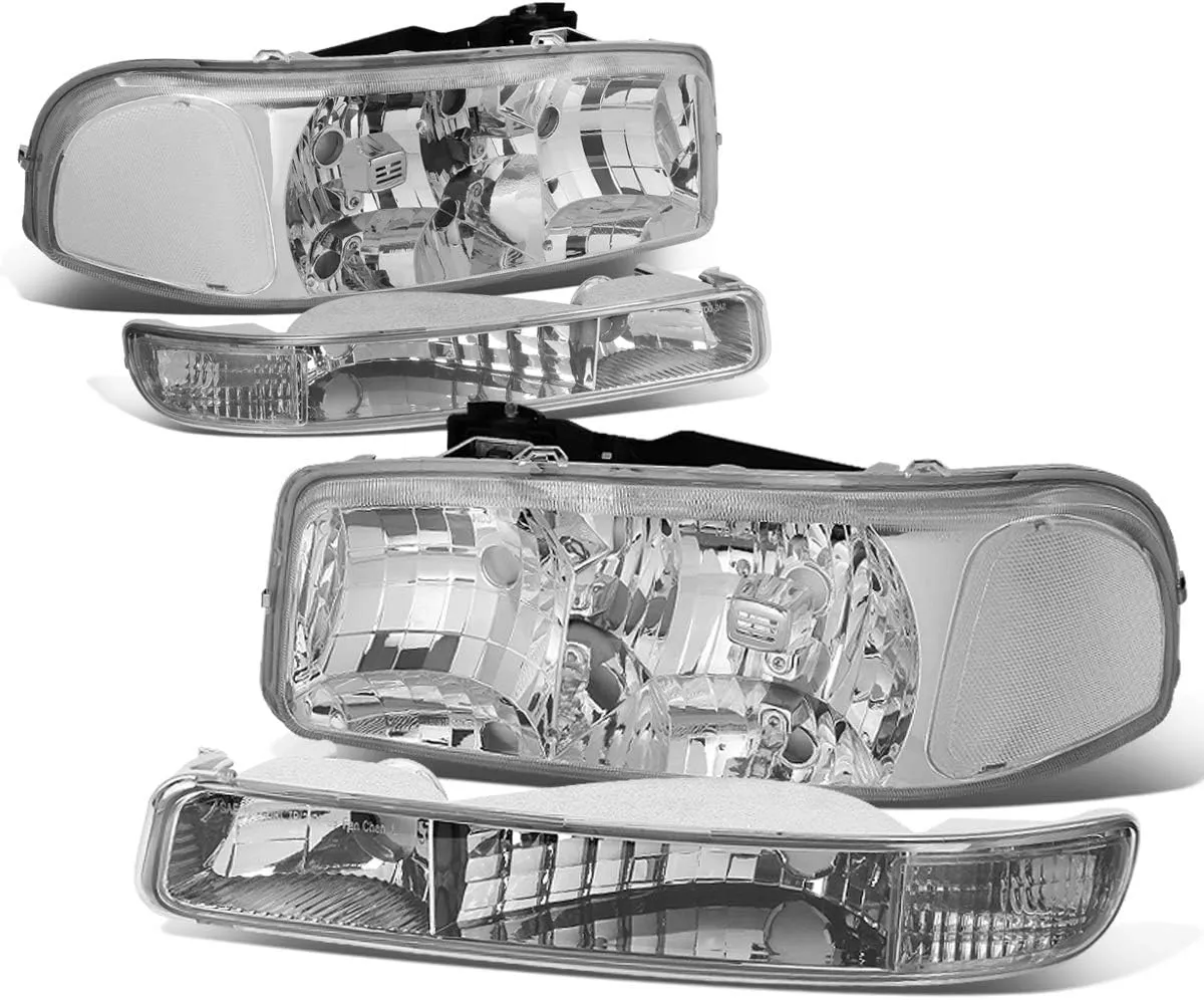 DNA MOTORING HL-OH-SIE994P-CH-CL1 Chrome Housing Clear Corner Headlights Compatible with 99-07 Sierra / 00-06 Yukon XL 1500 2500