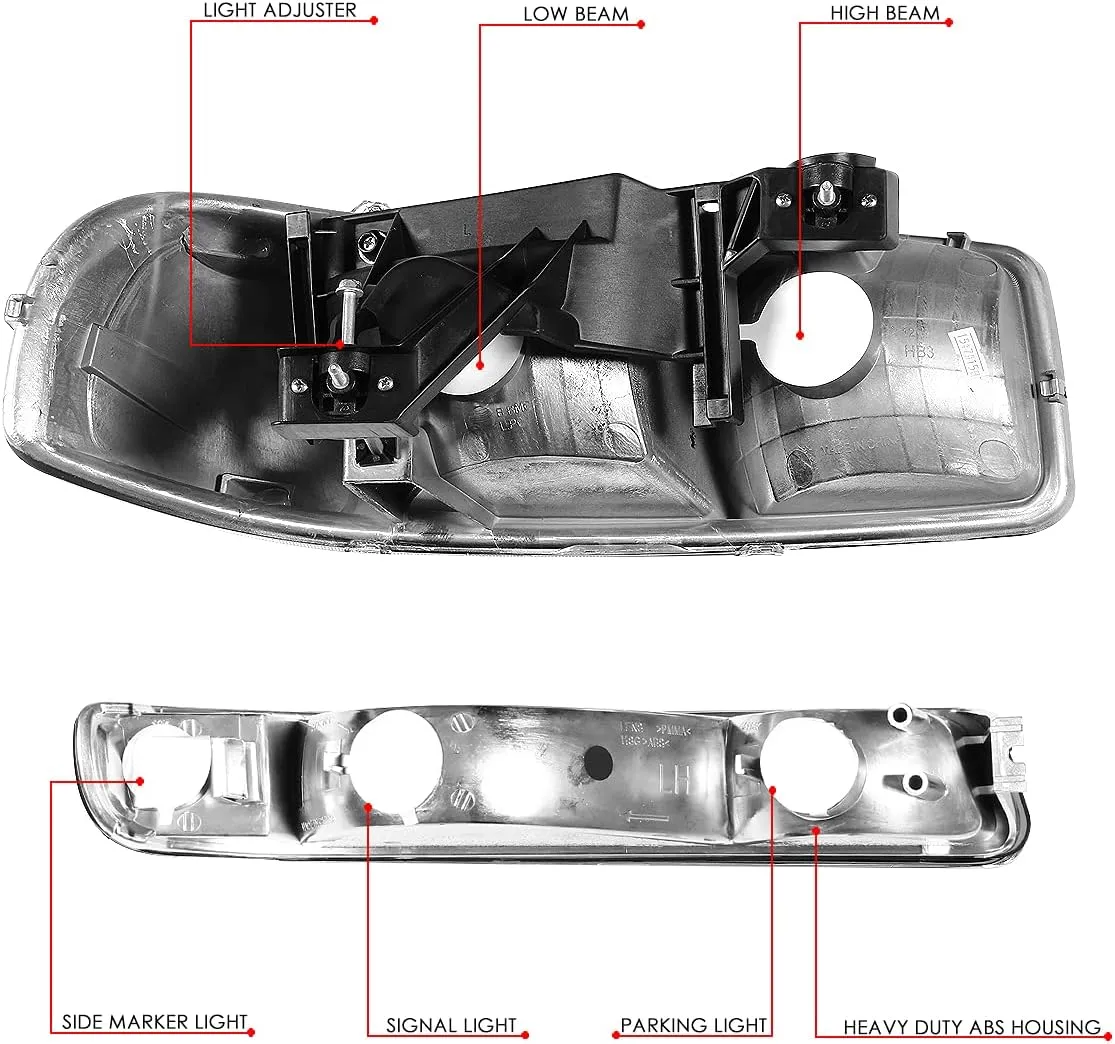 DNA MOTORING HL-OH-SIE994P-CH-CL1 Chrome Housing Clear Corner Headlights Compatible with 99-07 Sierra / 00-06 Yukon XL 1500 2500