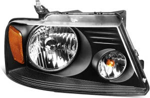 DNA Motoring OEM-HL-0010-R Black Factory Style Passenger Side Headlight Replacement For 04-08 F150
