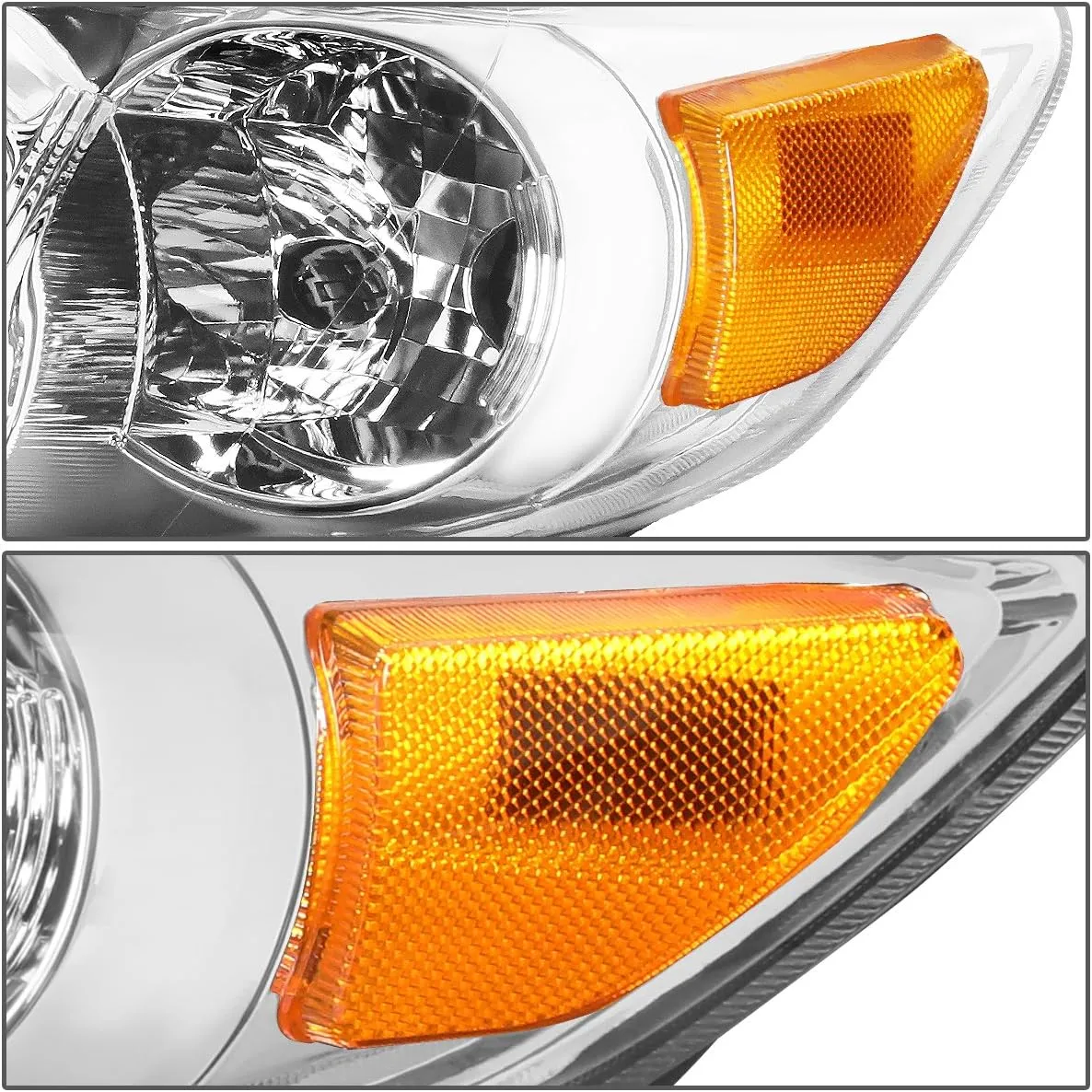 DNA MOTORING Pair Headlight Assembly Compatible With 2011-2013 Toyota Corolla Sedan, Chrome/Amber, HL-OH-TCOR11-CH-AM
