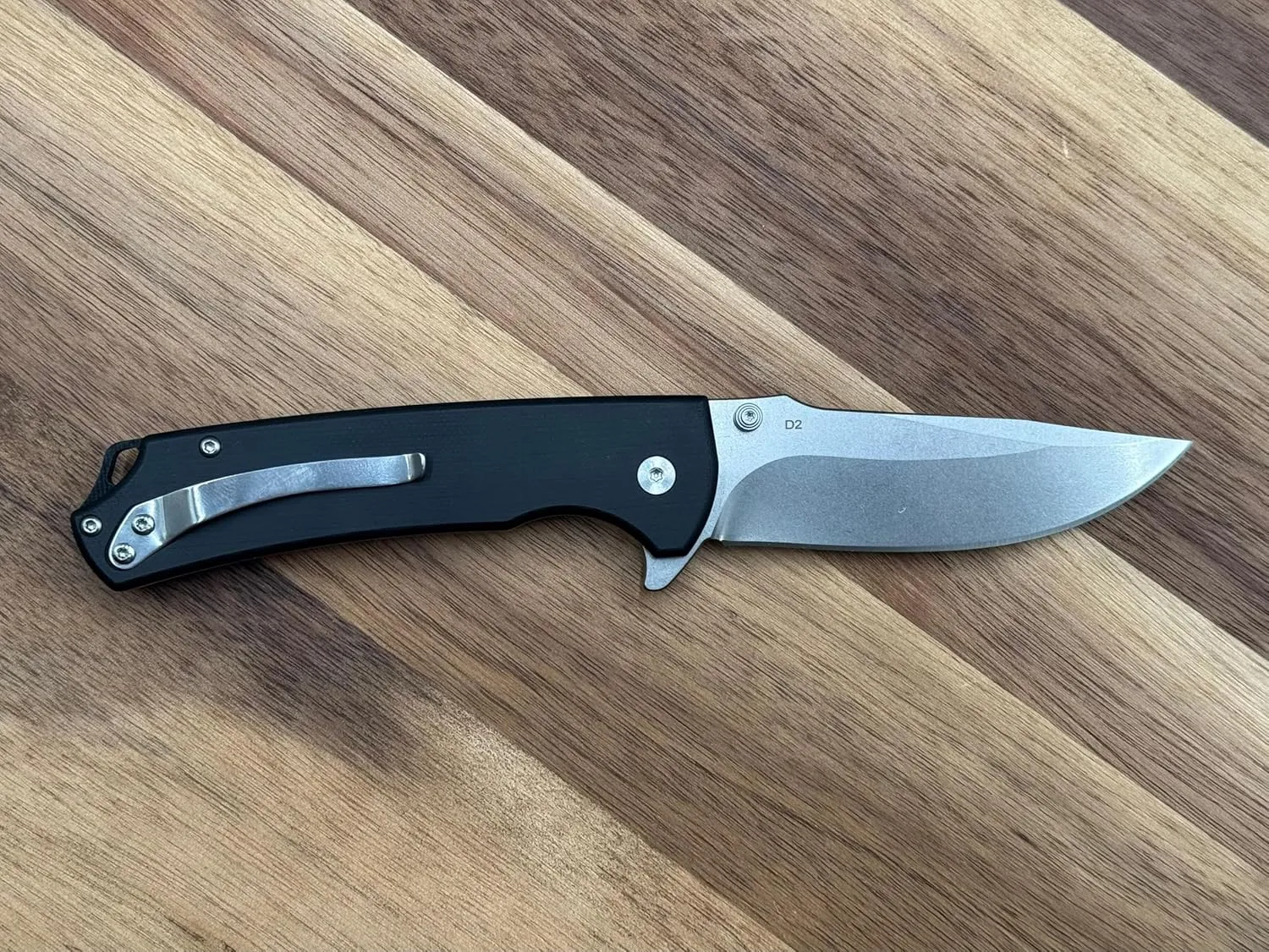Doc Scurlock Folding Knife – 3.39” D2 Steel Blade, Black G10 Handle, Button Lock, Stone Wash Finish – Tactical EDC Pocket Knife
