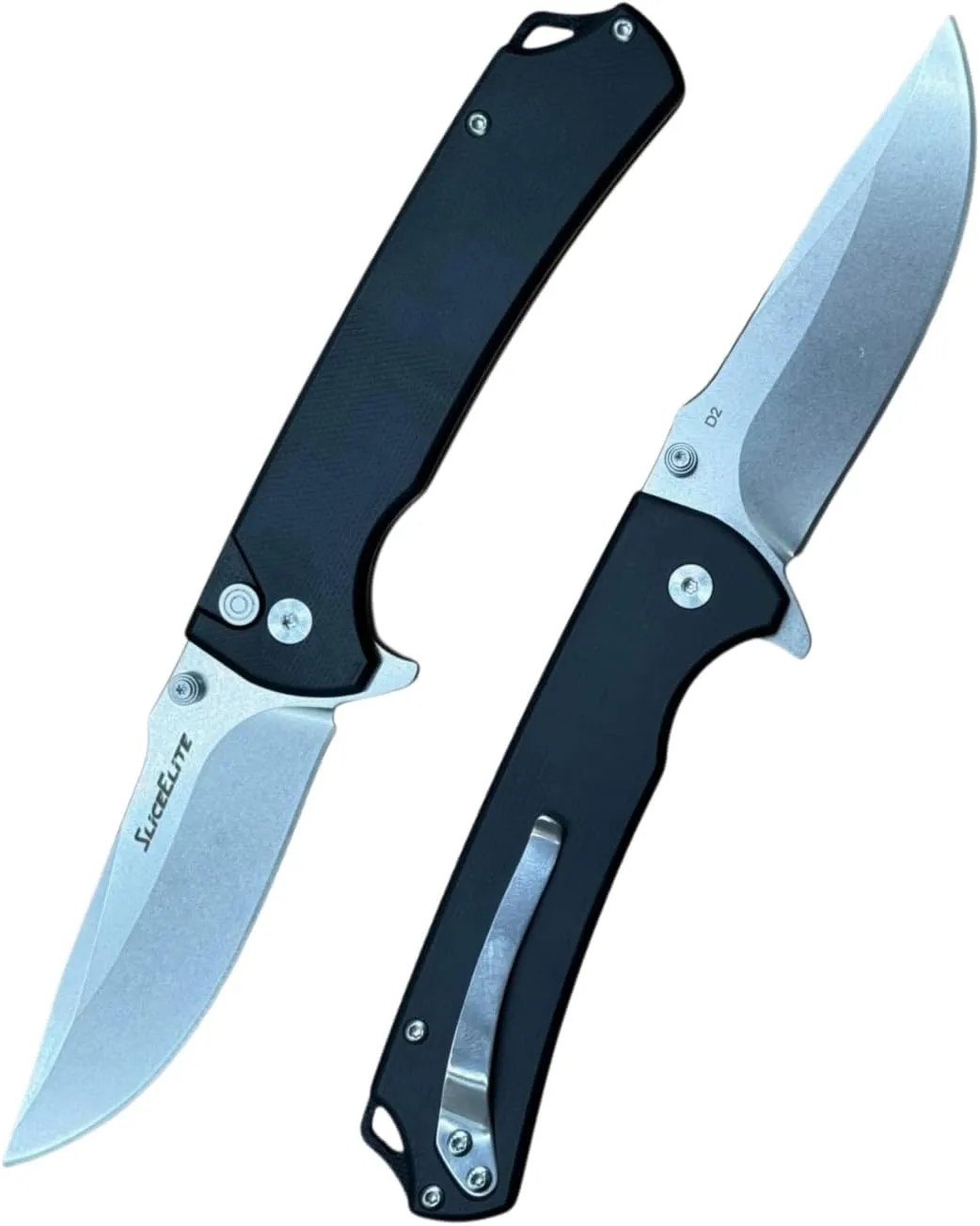 Doc Scurlock Folding Knife – 3.39” D2 Steel Blade, Black G10 Handle, Button Lock, Stone Wash Finish – Tactical EDC Pocket Knife