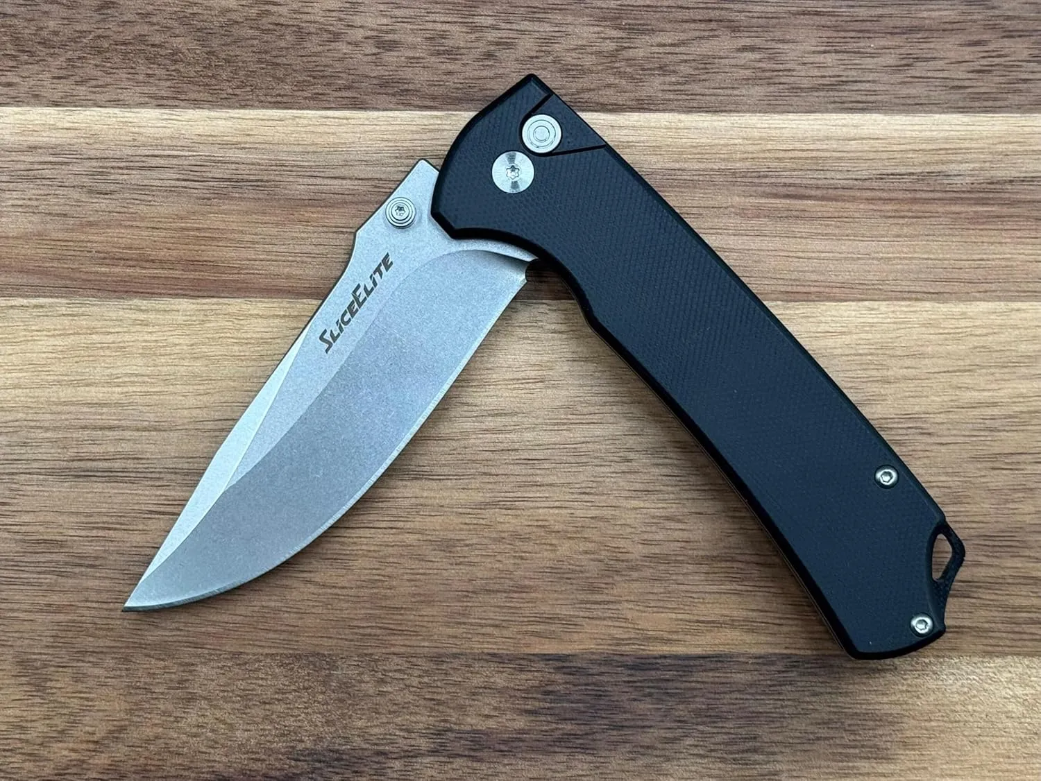 Doc Scurlock Folding Knife – 3.39” D2 Steel Blade, Black G10 Handle, Button Lock, Stone Wash Finish – Tactical EDC Pocket Knife