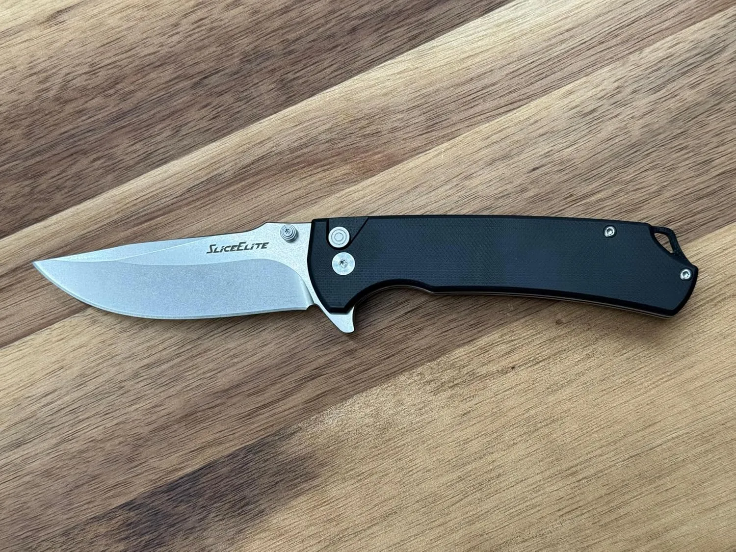Doc Scurlock Folding Knife – 3.39” D2 Steel Blade, Black G10 Handle, Button Lock, Stone Wash Finish – Tactical EDC Pocket Knife