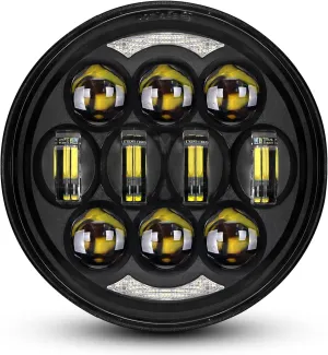 DOT Approved 80W 5-3/4" 5.75" Round LED Projection Headlight Compatible with Dyna Street Bob Super Wide Glide Low Rider Night Rod Train Softail Deuce Custom Sportster Iron 883,Black