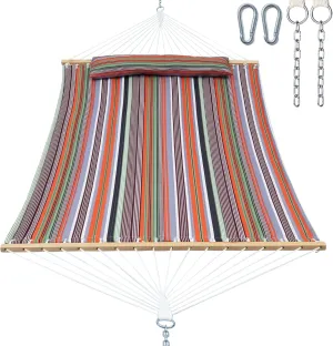 Double Quilted Fabric Hammock with Spreader Bar, Fit 12-14ft Hammock Stand, 2 Person 14ft Hammocks for Outside, Large Removable Pillow Storage Bag, Carabiner, Max 475 lbs Capacity (Classic Red)