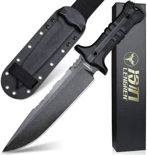 Dragon 12.8 Inch Sleipner Steel Full Tang Fixed Blade,Outdoor Camping Tactics Knife,Satin Polishing,G10 Handle with leggings Kydex Sheath (Black handle black blade)