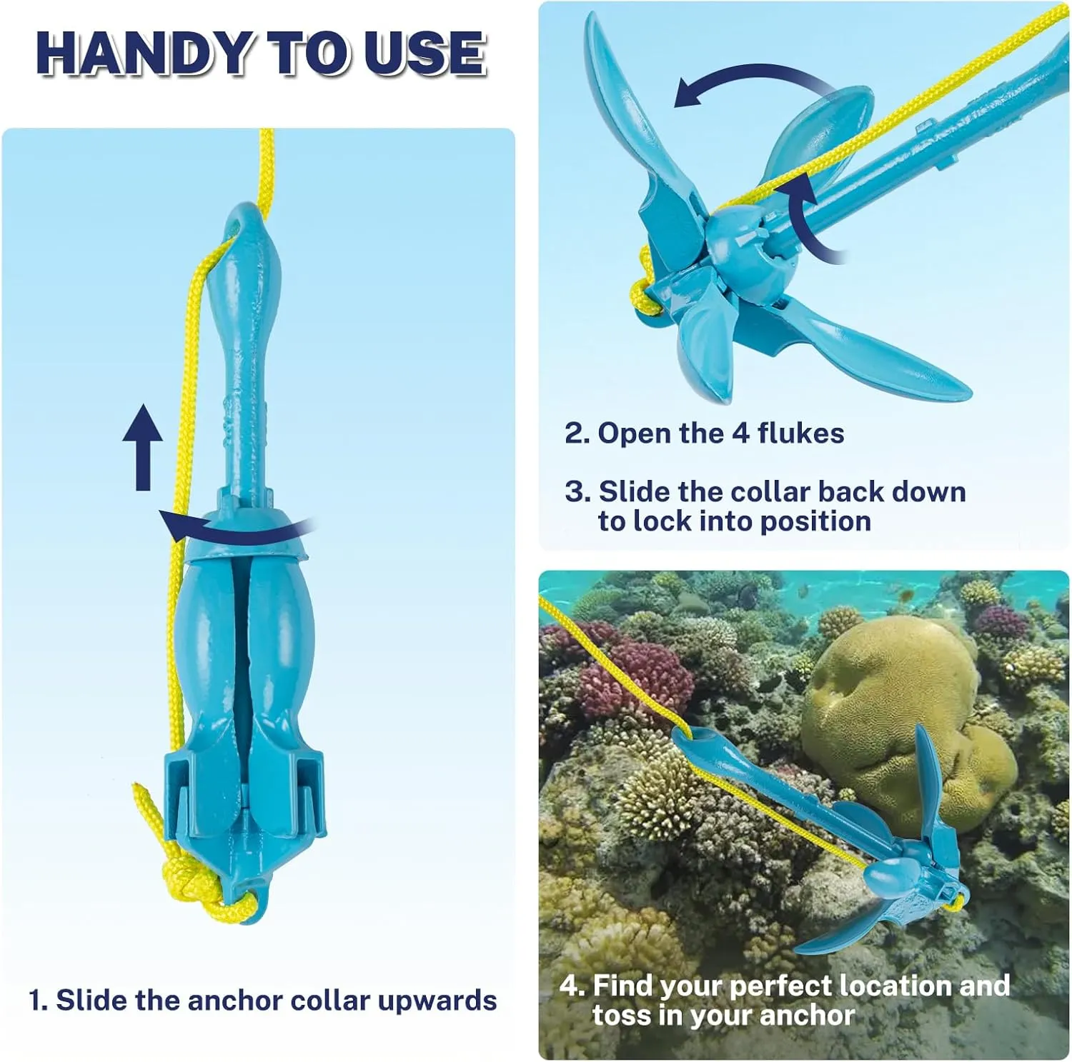 Dreizack Kayak Anchor Kit, 3.5 lb Folding Grapnel Boat Anchor Trolley Accessories with 40ft Rope and PVC Buoy for Fishing Kayaks SUP Paddle Boards Canoes Jet Ski PWC Inflatable Small Boats