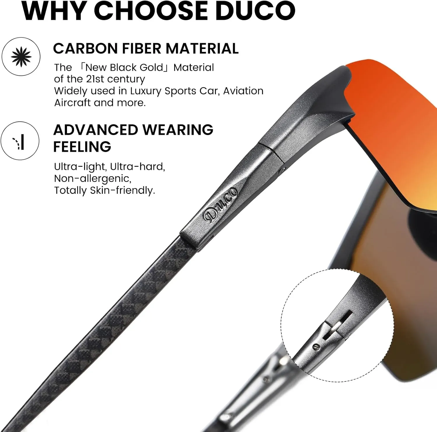 DUCO Men's Sports Polarized Driving Carbon Fiber Sunglasses for Men UV400 Protection DC8277