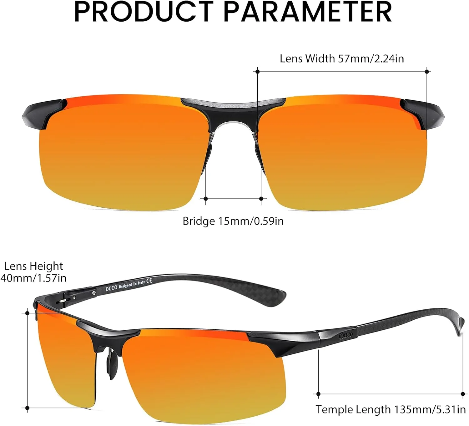 DUCO Men's Sports Polarized Driving Carbon Fiber Sunglasses for Men UV400 Protection DC8277