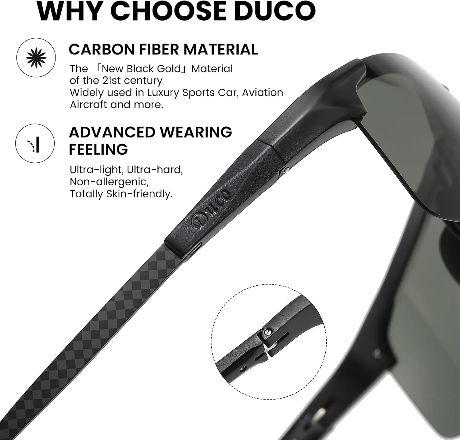 DUCO Mens Sunglasses Polarized Sports Fishing Running Driving Carbon Fiber Sunglasses for Men UV400 Protection DC8277