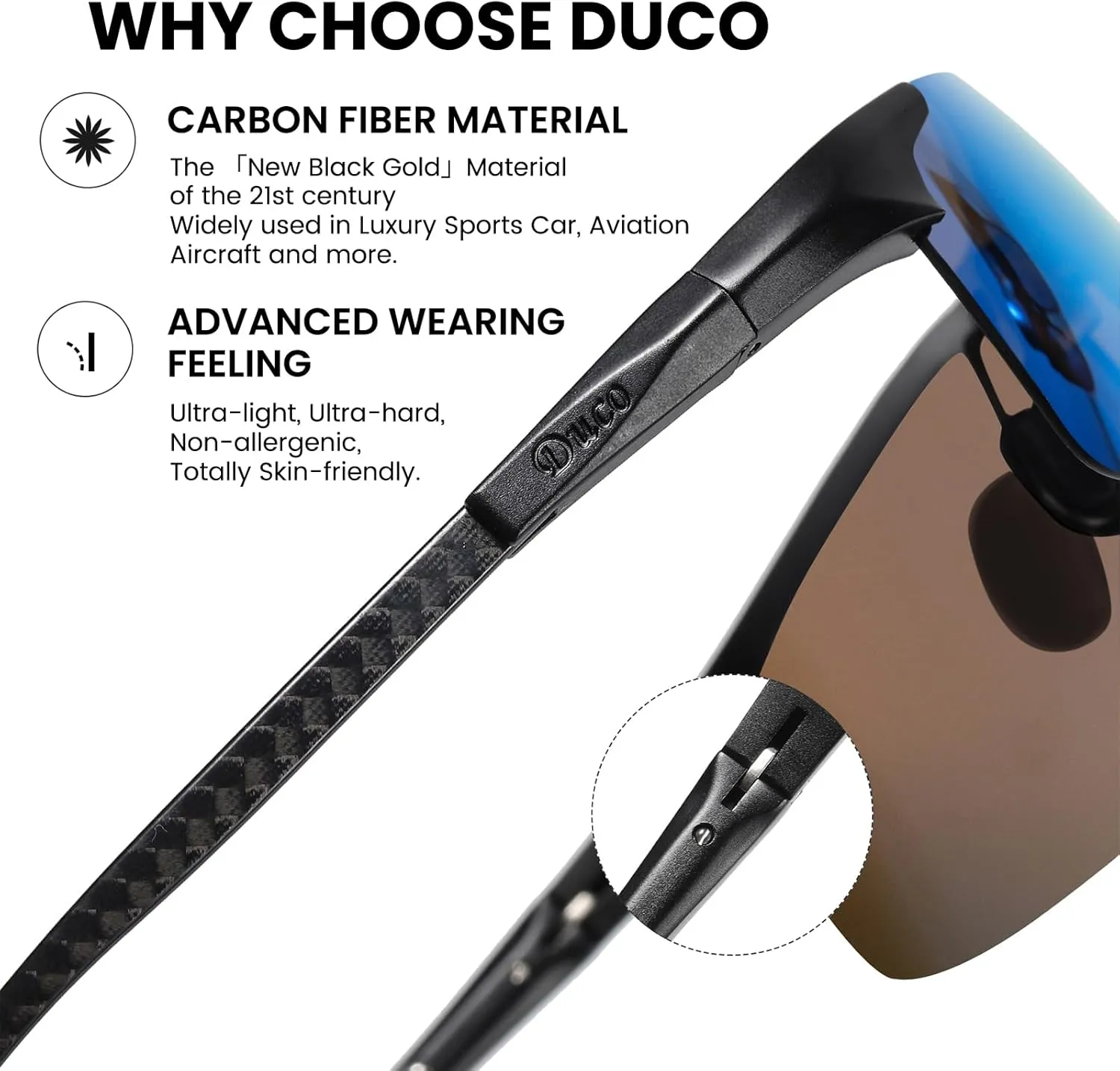 DUCO Mens Sunglasses Polarized Sports Fishing Running Driving Carbon Fiber Sunglasses for Men UV400 Protection DC8277