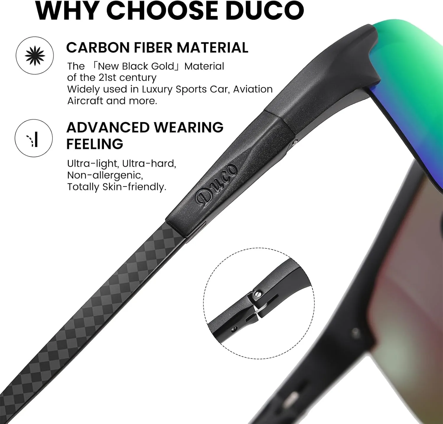 DUCO Mens Sunglasses Polarized Sports Fishing Running Driving Carbon Fiber Sunglasses for Men UV400 Protection DC8277