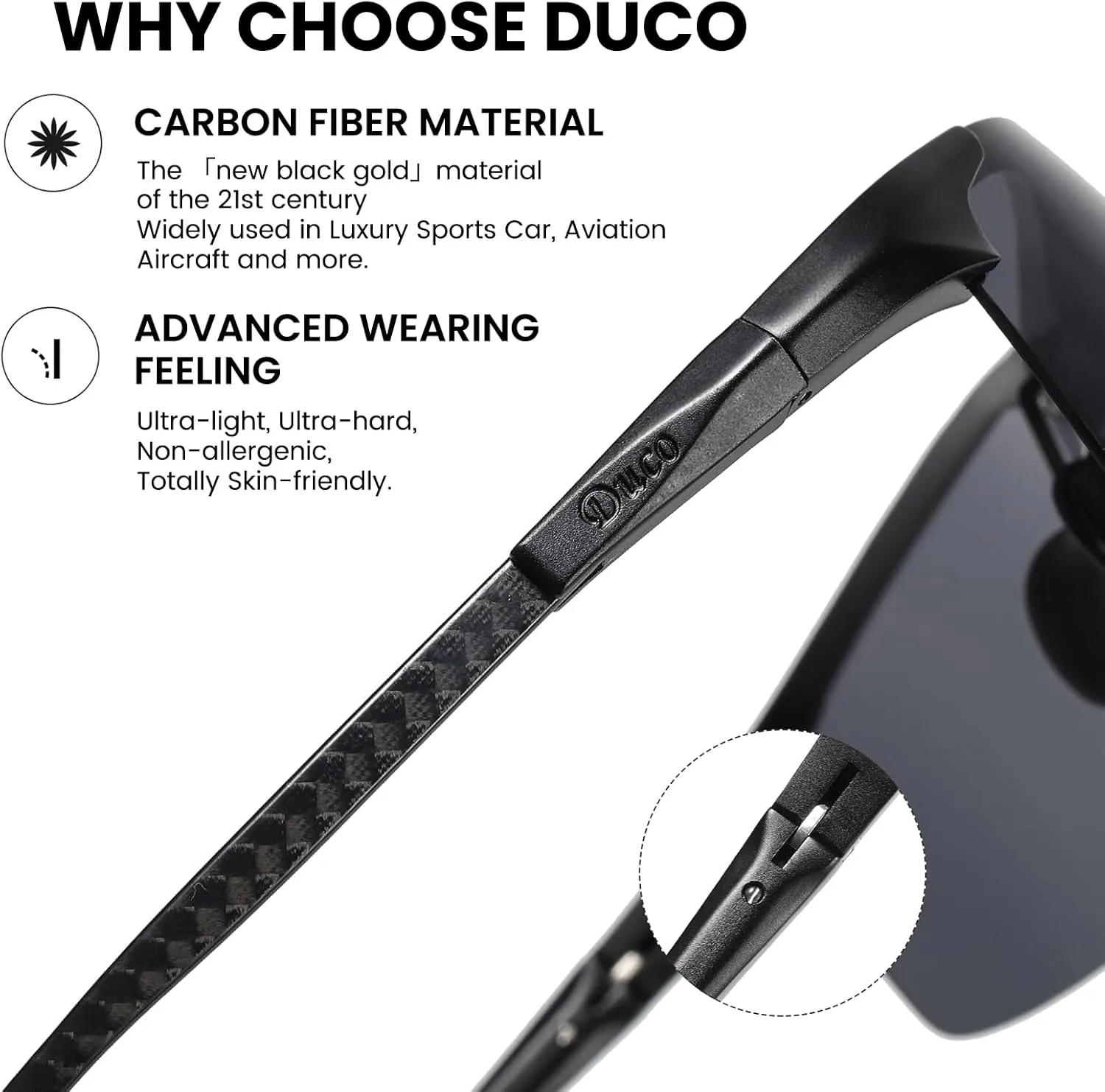 DUCO Mens Sunglasses Polarized Sports Fishing Running Driving Carbon Fiber Sunglasses for Men UV400 Protection DC8277