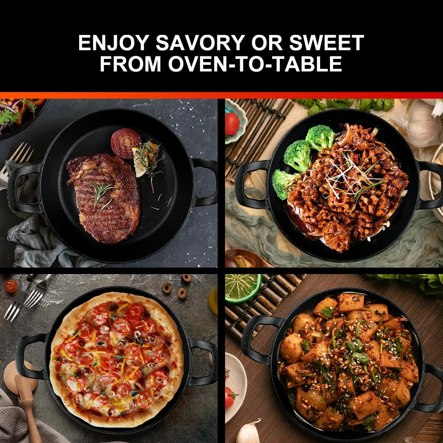 DVK Small Cast Iron Skillet Round Frying Shrimp Pan Set Suitable for kitchen, Indoor and Outdoor Picnics (2, 7In)