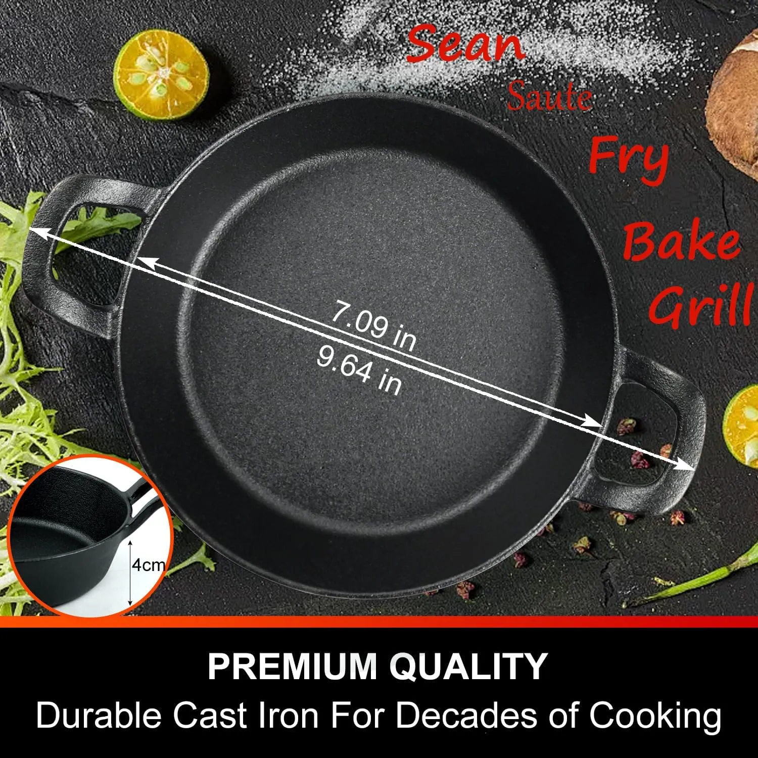 DVK Small Cast Iron Skillet Round Frying Shrimp Pan Set Suitable for kitchen, Indoor and Outdoor Picnics (2, 7In)