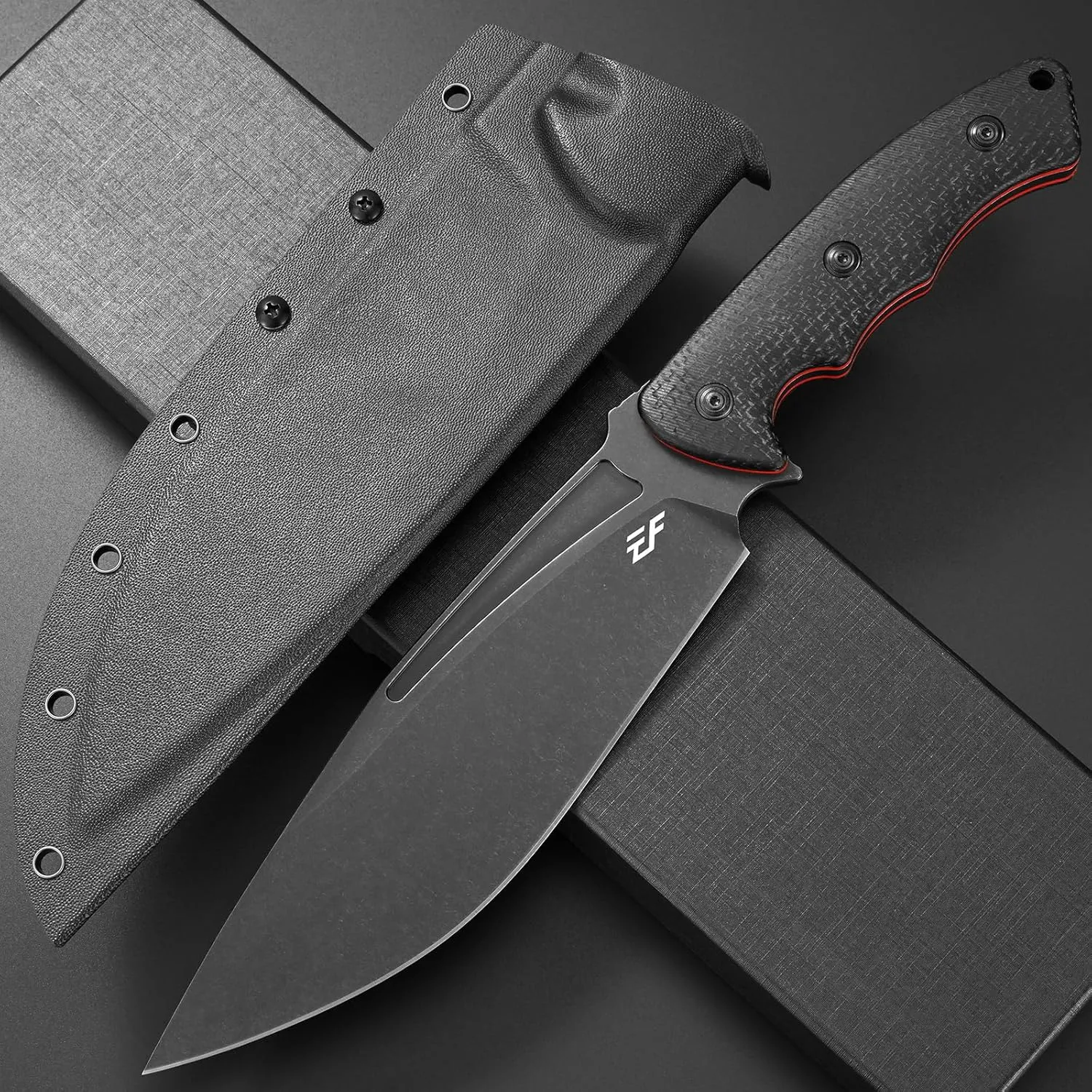 Eafengrow EF158 Fixed Blade Knife AUS-10 Steel Blade Full Tang Micarta Handle EDC Tool Massive Straight Knifes for Outdoor Camping Hunting Bushcraft （Black