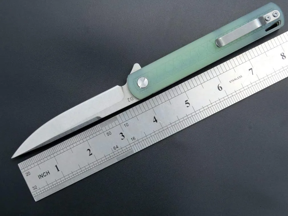 Eafengrow EF16 Folding Knife Flipper Ball Bearing Point D2 Blade G10 Handle with Pocket Clip Everday Carry Pocket Knife Liner Lock Camping Tactical Outdoor Multitool (Jade)