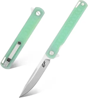 Eafengrow EF16 Folding Knife Flipper Ball Bearing Point D2 Blade G10 Handle with Pocket Clip Everday Carry Pocket Knife Liner Lock Camping Tactical Outdoor Multitool (Jade)