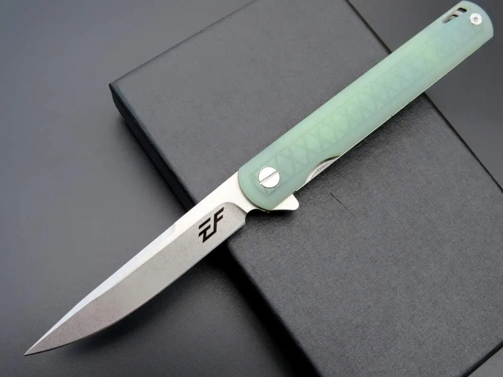 Eafengrow EF16 Folding Knife Flipper Ball Bearing Point D2 Blade G10 Handle with Pocket Clip Everday Carry Pocket Knife Liner Lock Camping Tactical Outdoor Multitool (Jade)