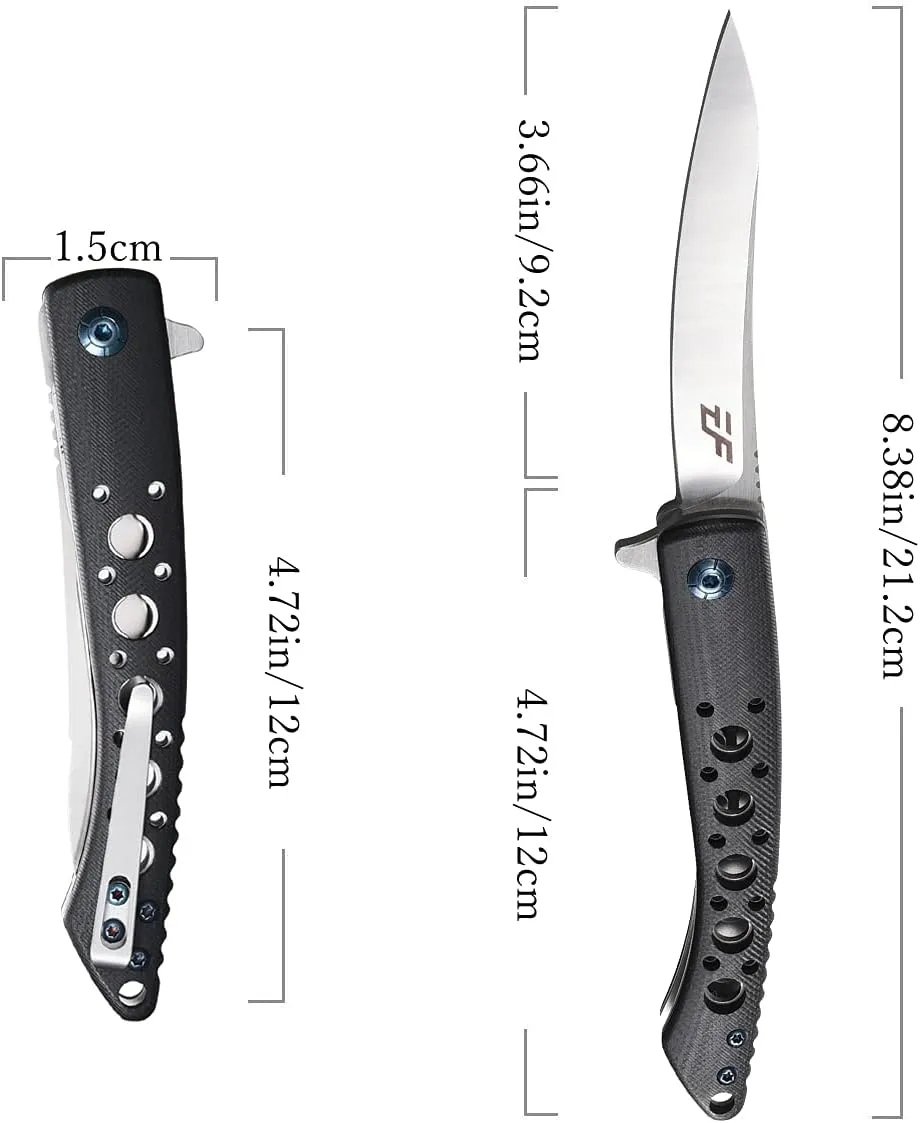 Eafengrow EF943 EDC Folding Knife D2 Steel Blade G10 Handle Flipper Knifes with Pocket Clip for Camping Hiking Survival Outdoor(black)