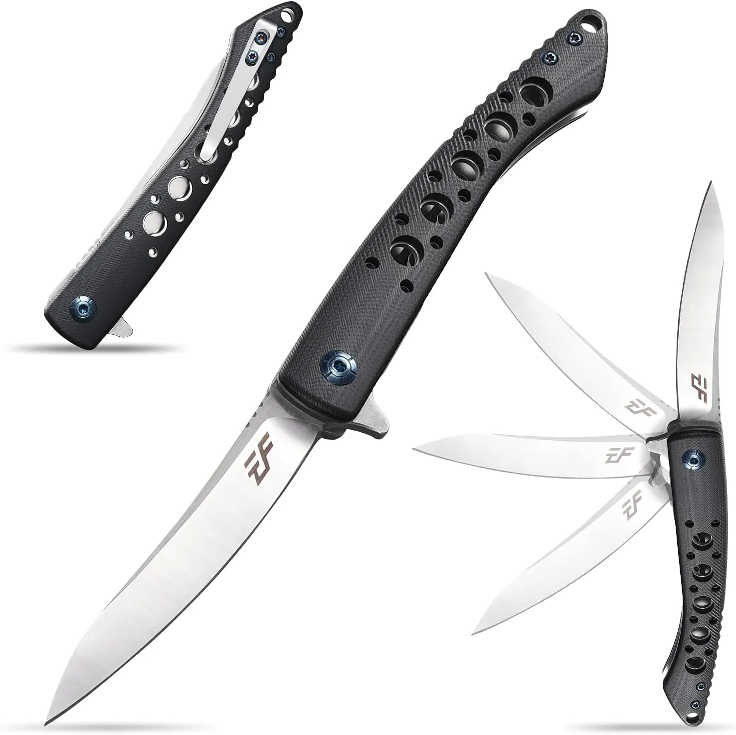 Eafengrow EF943 EDC Folding Knife D2 Steel Blade G10 Handle Flipper Knifes with Pocket Clip for Camping Hiking Survival Outdoor(black)