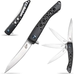 Eafengrow EF943 EDC Folding Knife D2 Steel Blade G10 Handle Flipper Knifes with Pocket Clip for Camping Hiking Survival Outdoor(black)