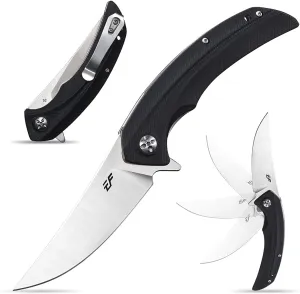 Eafengrow EF965 Folding Pocket Knife D2 Steel Blade G10 Handle with Pocket Clip EDC Tool Knife Flipper Knife for Camping Hiking Fishing Outdoor (BLACK)